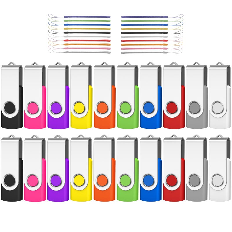 AreTop Bulk Flash Drives 4GB 20 Pack USB2.0 Swivel Bulk Thumb Drives Memory Stick USB Pendrive USB Drive Jump Drives (20Pack 4GB, Multicolors) - Image 1